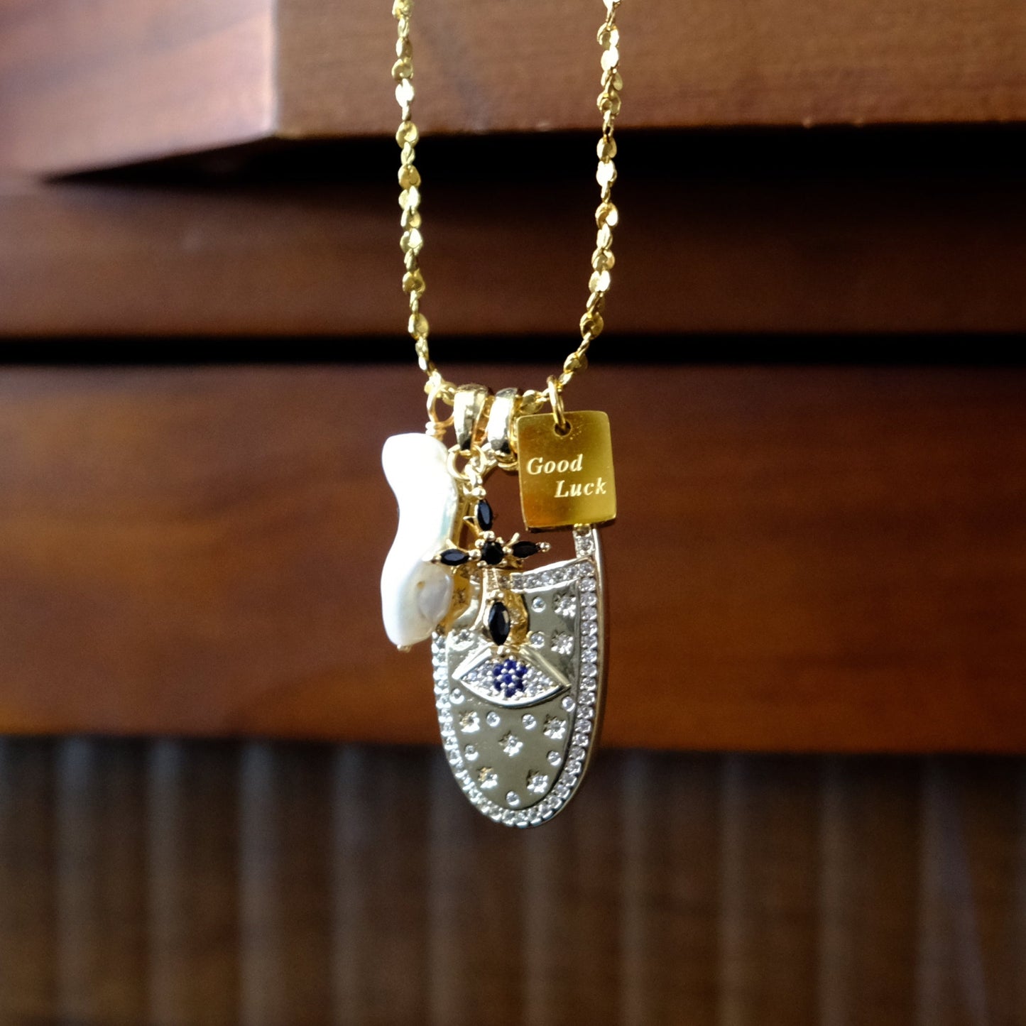 【デビルズアイ】【2in1ネックレス】淡水パールチタンネックレス N159