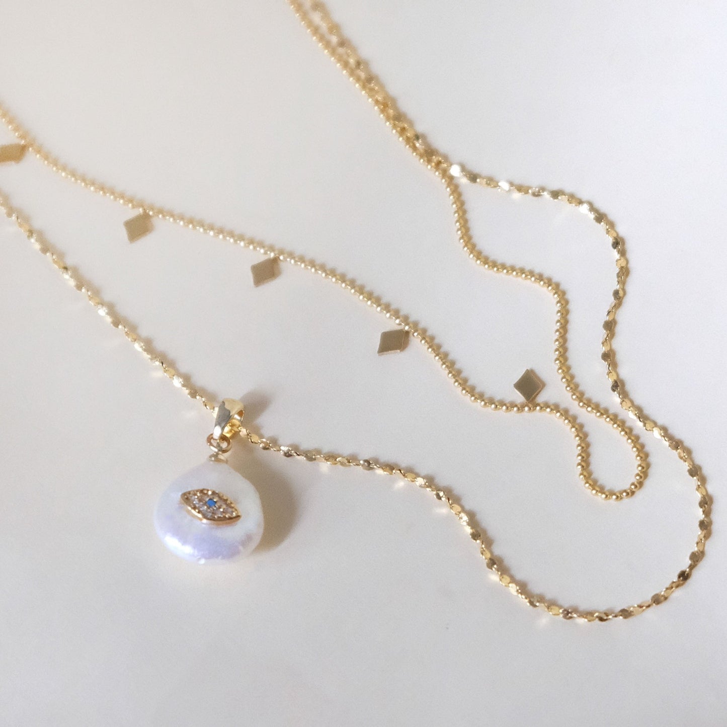 【デビルズアイ】【2in1ネックレス】淡水パールチタンネックレス N159