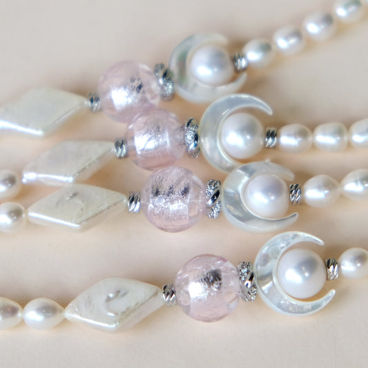 Moon Fritillary Freshwater Pearl Symphony Pink Starry Sky Blue Aromatherapy Essential Oil Glass Bead Bracelet KB013
