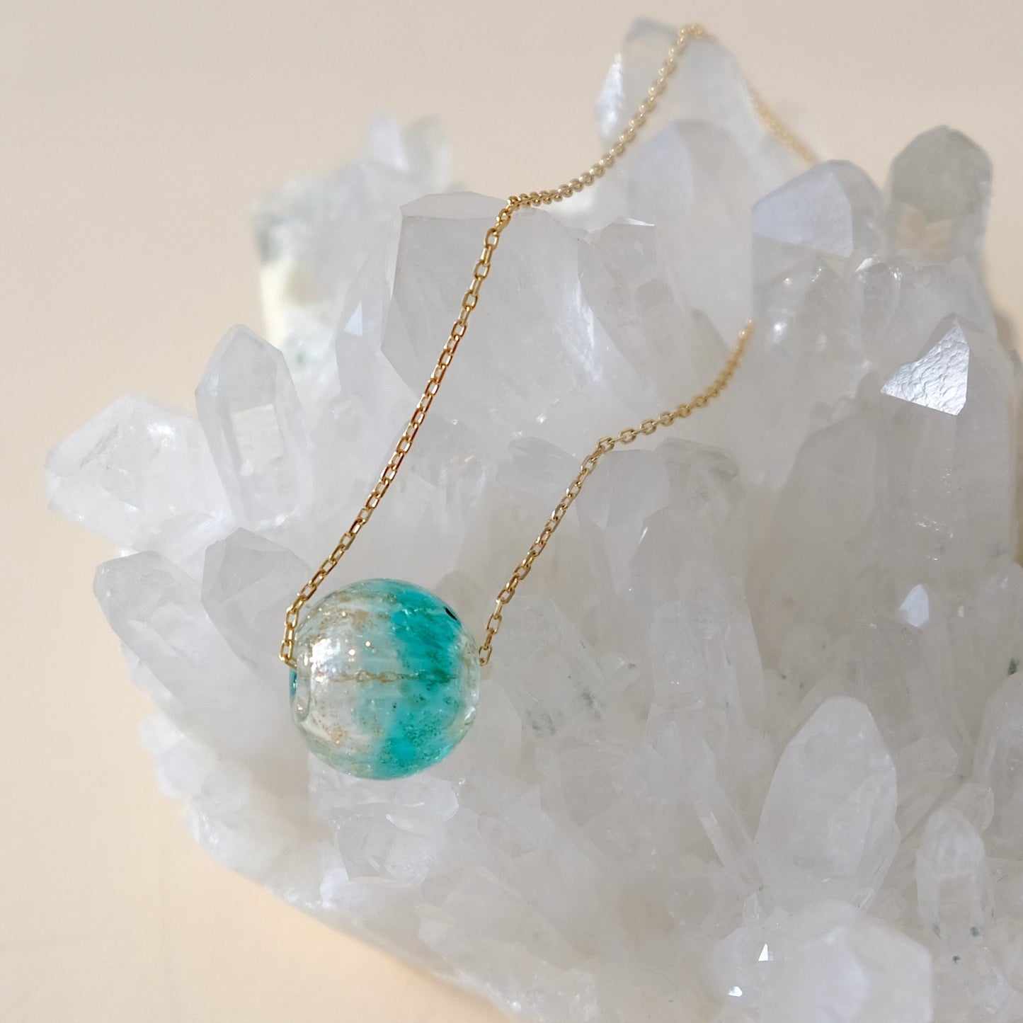 Translucent aromatherapy essential oil glass beads silver sterling silver necklace KN001-sliver