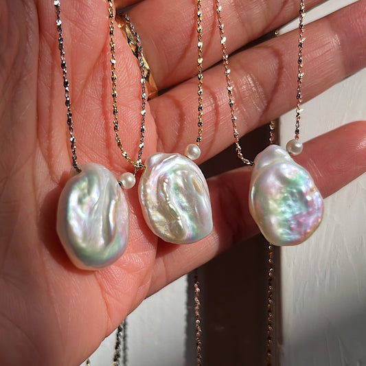 巴洛克淡水珍珠 閃爍純銀 可拆式 925純銀頸鏈 N180