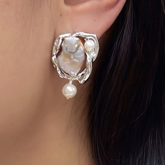 紫色淡水珍珠 巴洛克珍珠 耳環