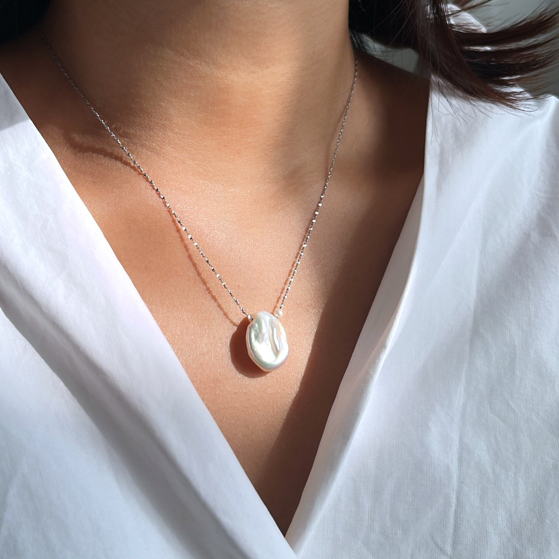 巴洛克淡水珍珠 閃爍純銀 可拆式 925純銀頸鏈 N180