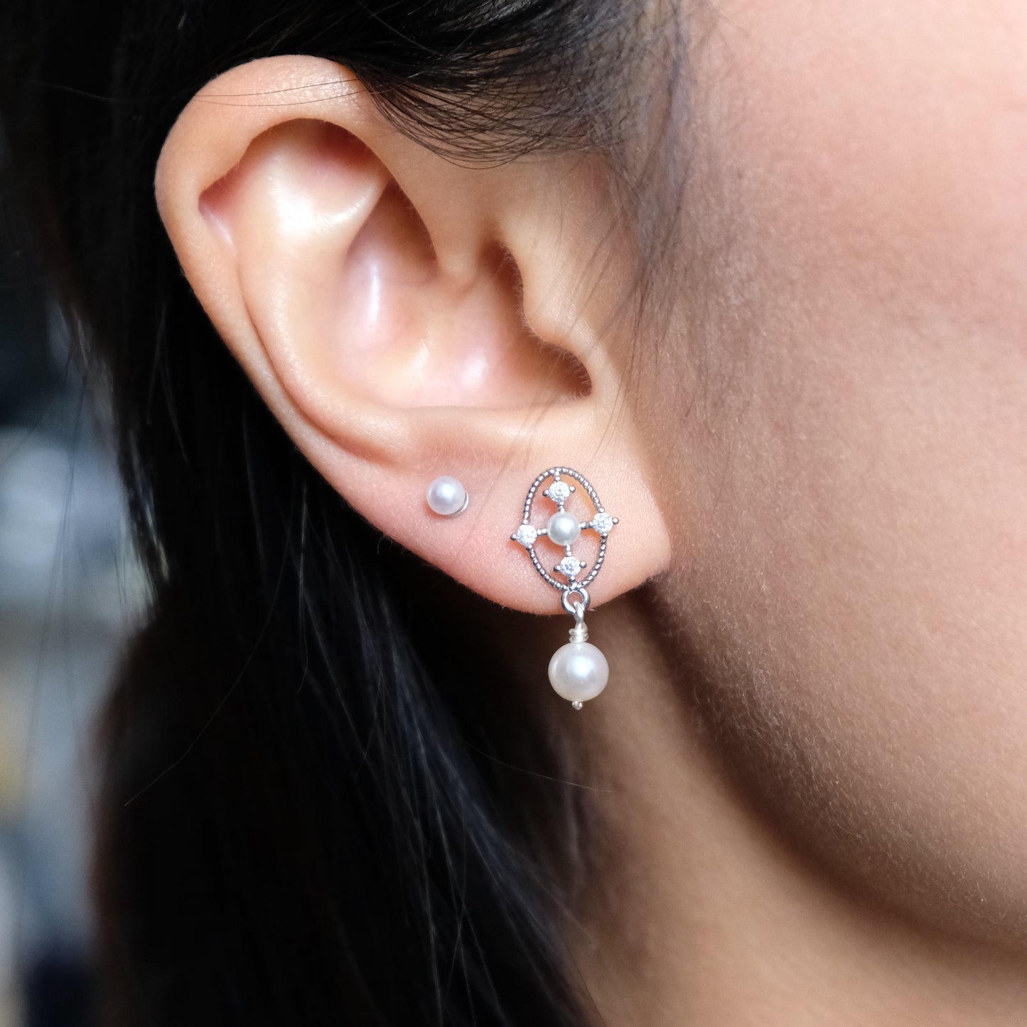 優質AA+級別淡水珍珠 925純銀耳針耳環 E366