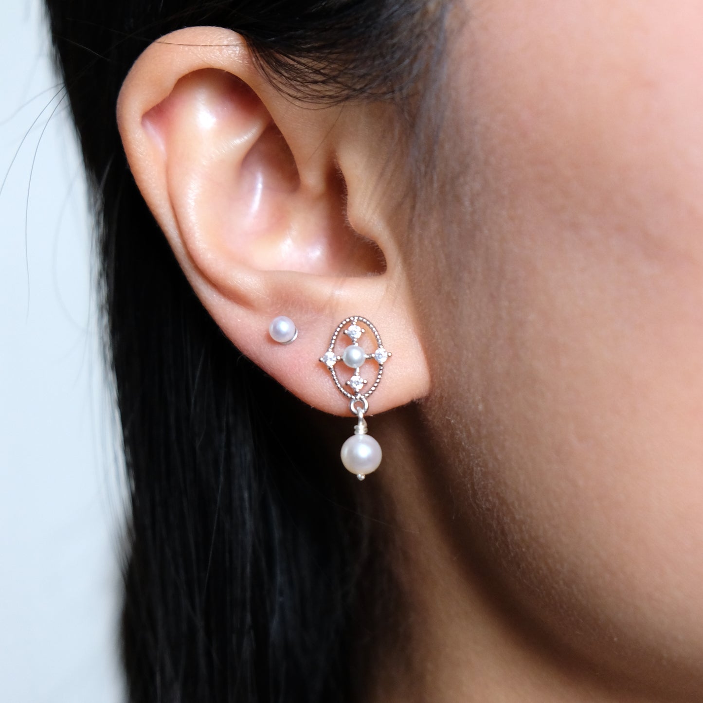 優質AA+級別淡水珍珠 925純銀耳針耳環 E366