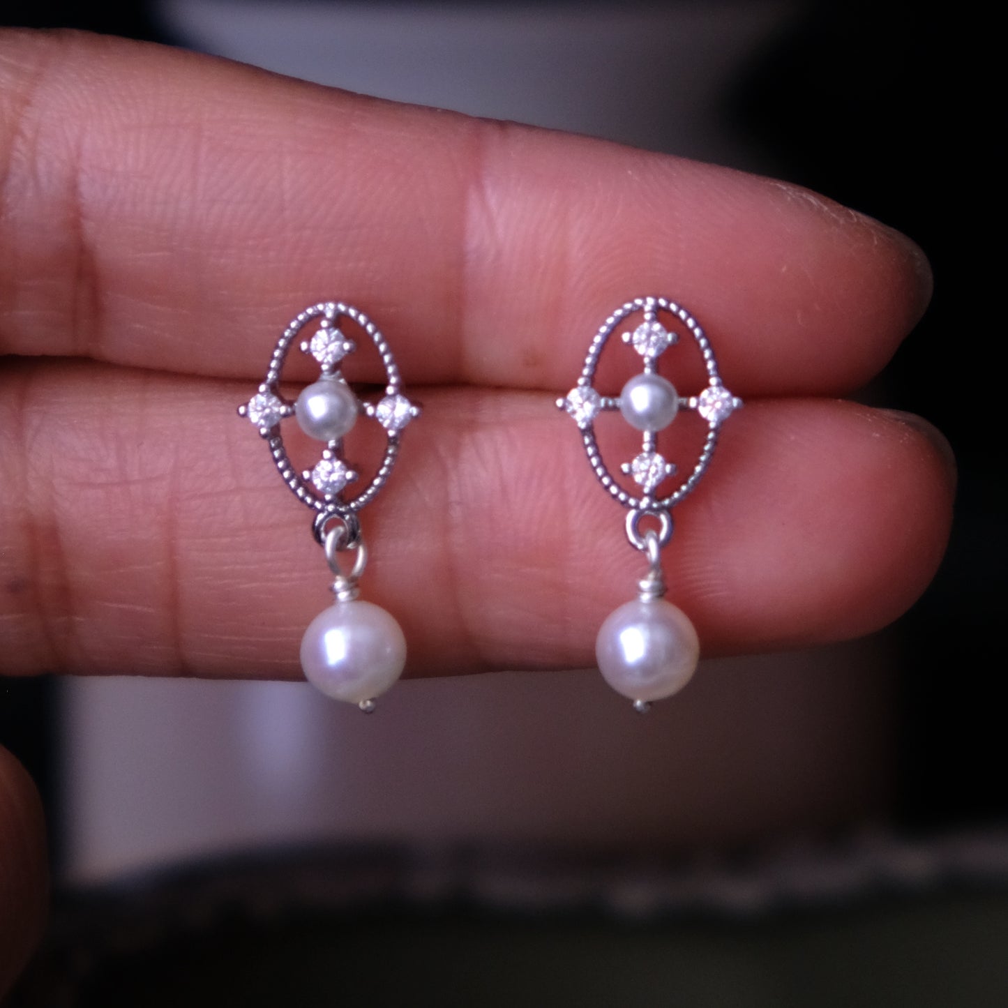 優質AA+級別淡水珍珠 925純銀耳針耳環 E366