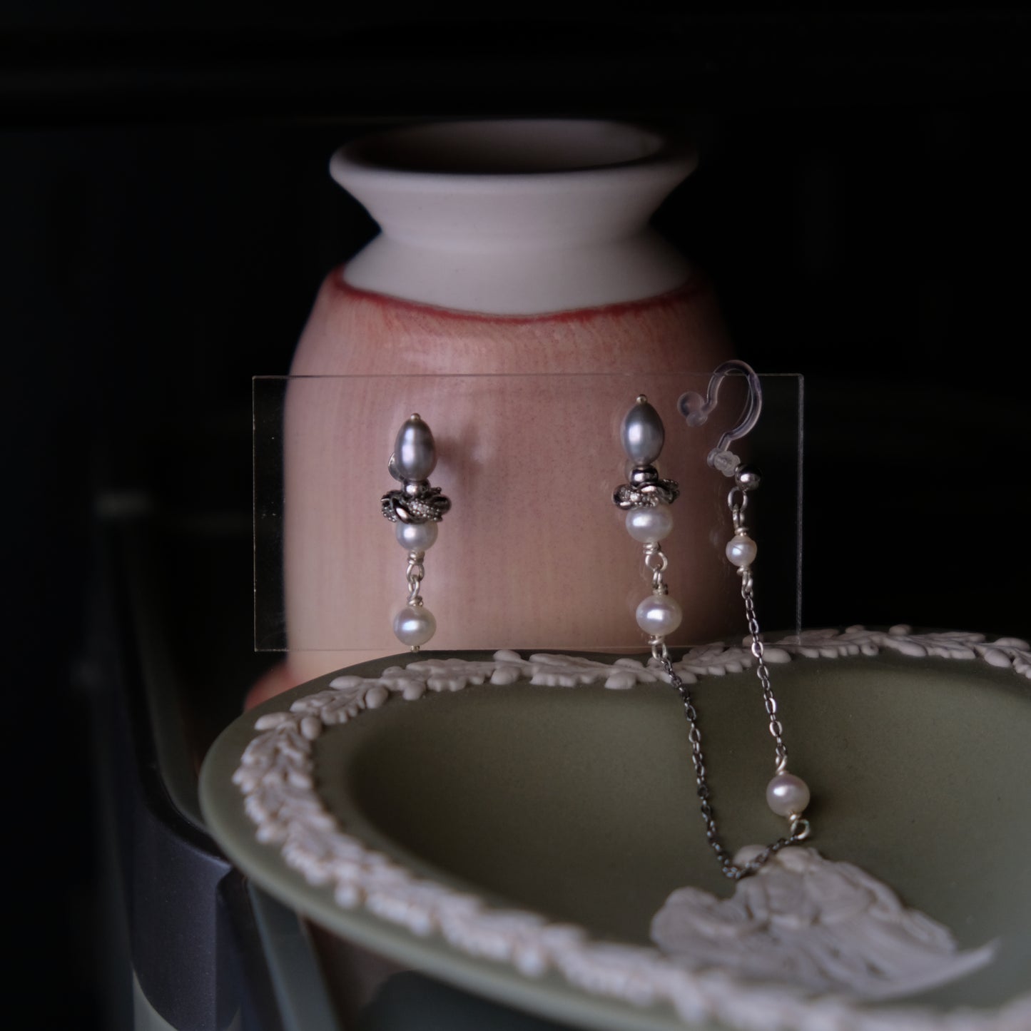 不對稱耳環 優質AA+級別淡水珍珠 925純銀耳針耳環 E367