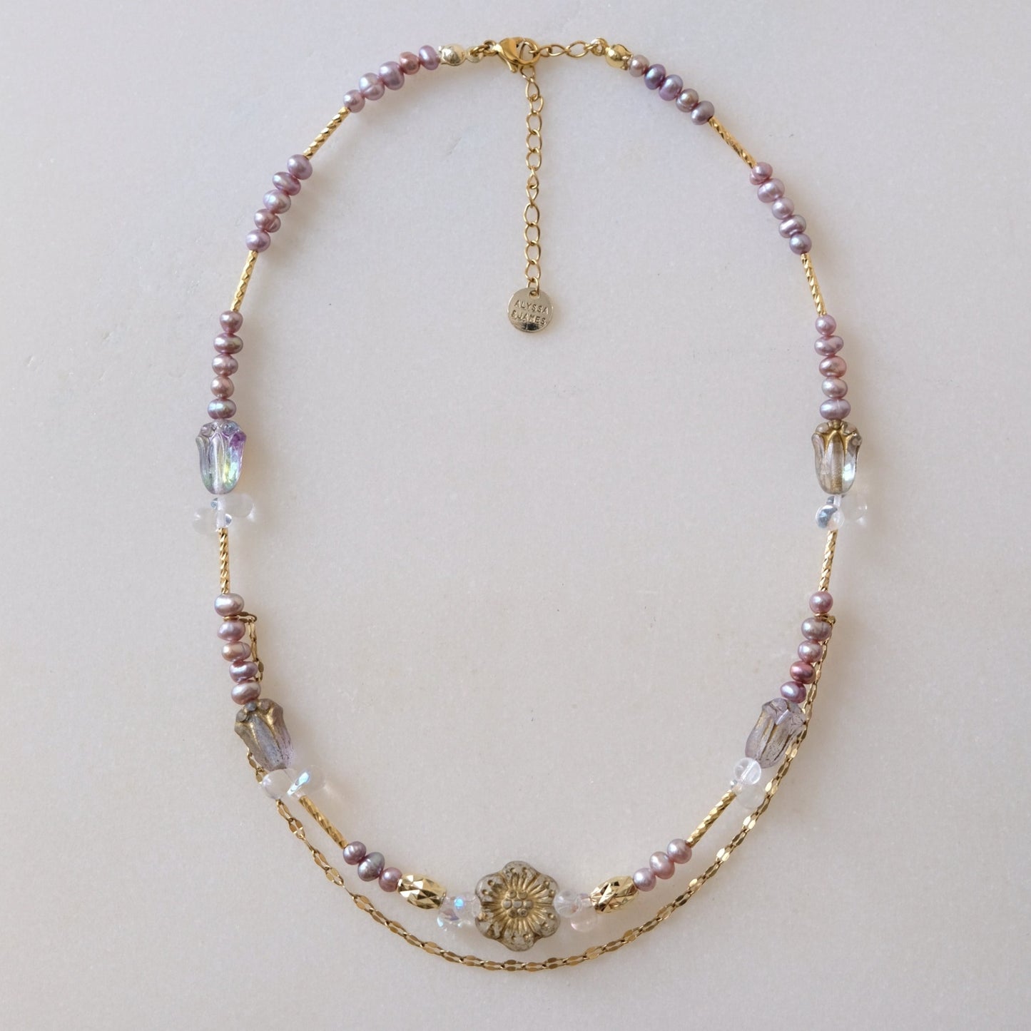 [ 復古風 ] 灰紫色淡水珍珠 鬱金香琉璃珠 頸鏈 CHOKER C130