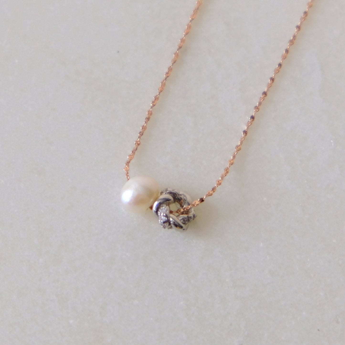 [ Classic ] [ 玫瑰金 ] [ 小銀粒與珍珠 ] 可拆式閃爍 純銀頸鏈 N156