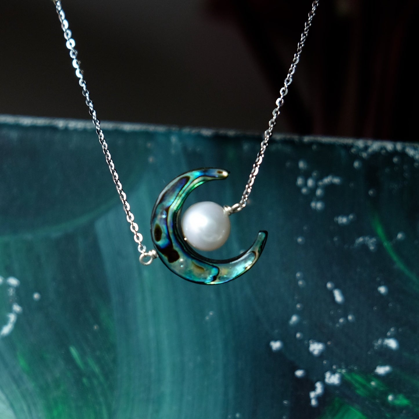 北極光貝母 淡水珍珠 純銀頸鏈 N161