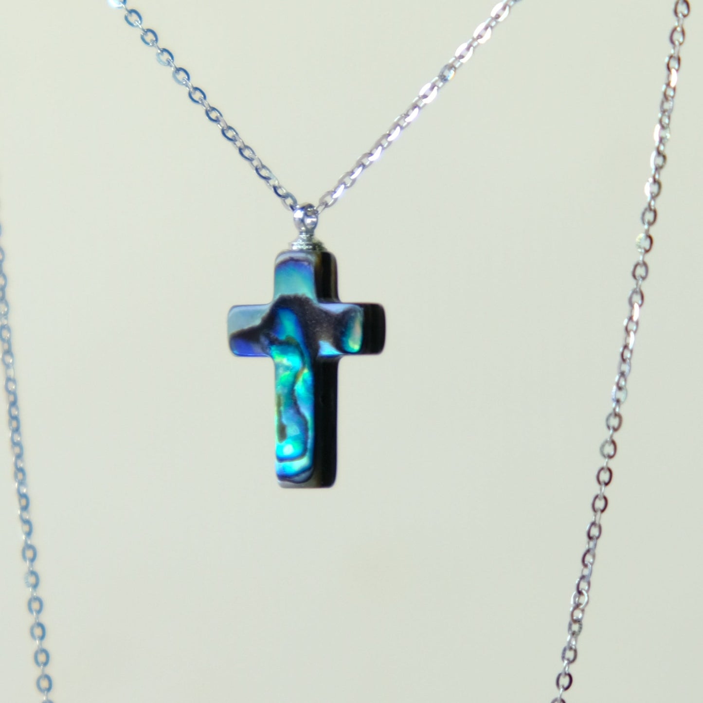 [ 與神對話 ] 十字架 北極光 鮑魚貝 純銀頸鏈 N168