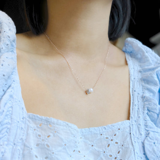 [ Classic ] [ Rose Gold ] [ Small Silver Particles and Pearls ] Detachable Flashing Sterling Silver Necklace N156