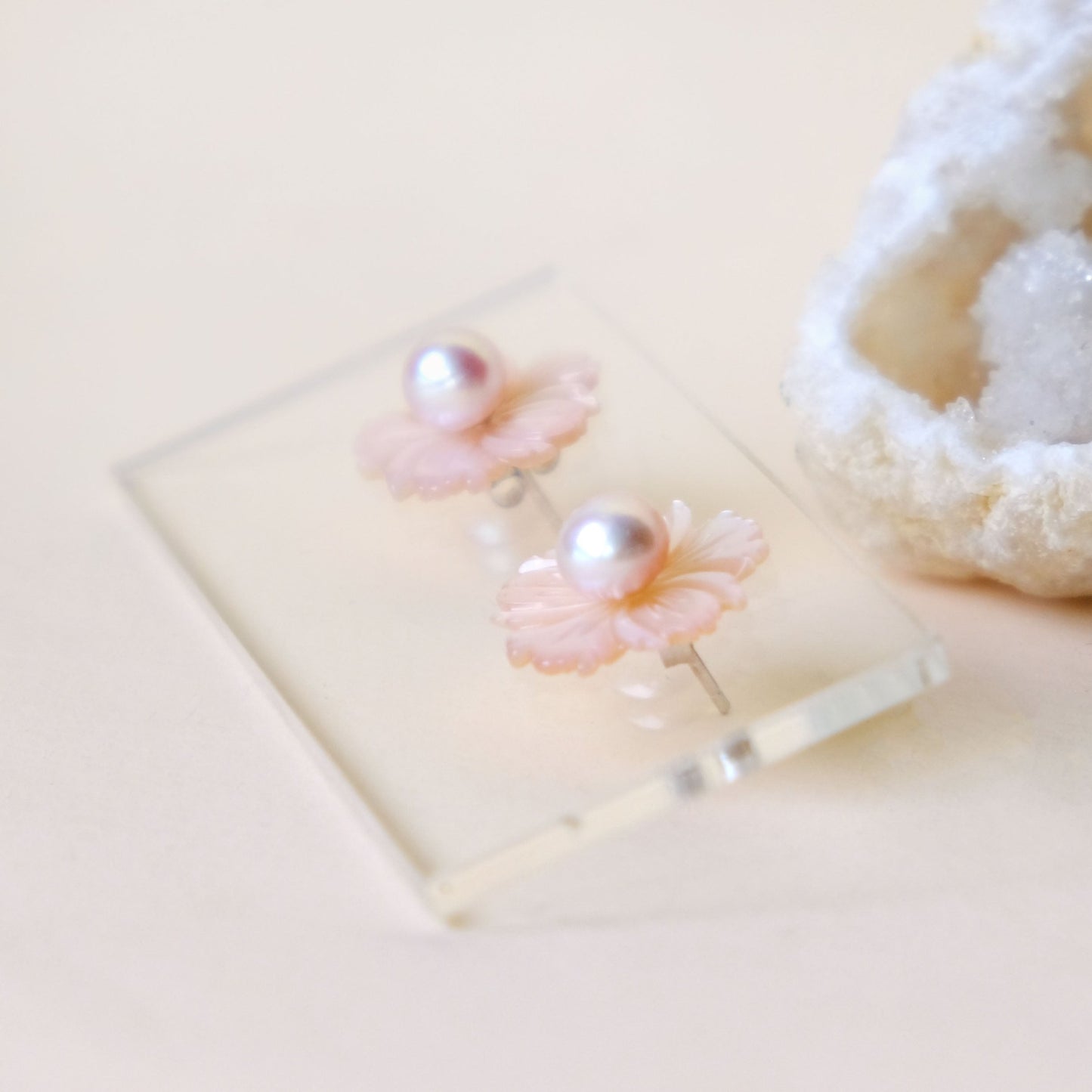 [ Classic ] 可拆式 粉紫色 淡水珍珠 櫻花貝母 耳環 E347