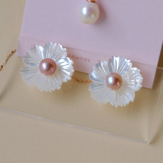 Cherry Blossom Fritillaria Freshwater Pearl Detachable Earrings E329 [Zhendianzhibao]