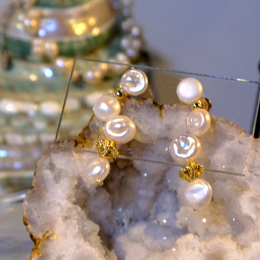 [ LAST ONE ] 油畫風 波浪 巴洛克淡水珍珠耳環 E353