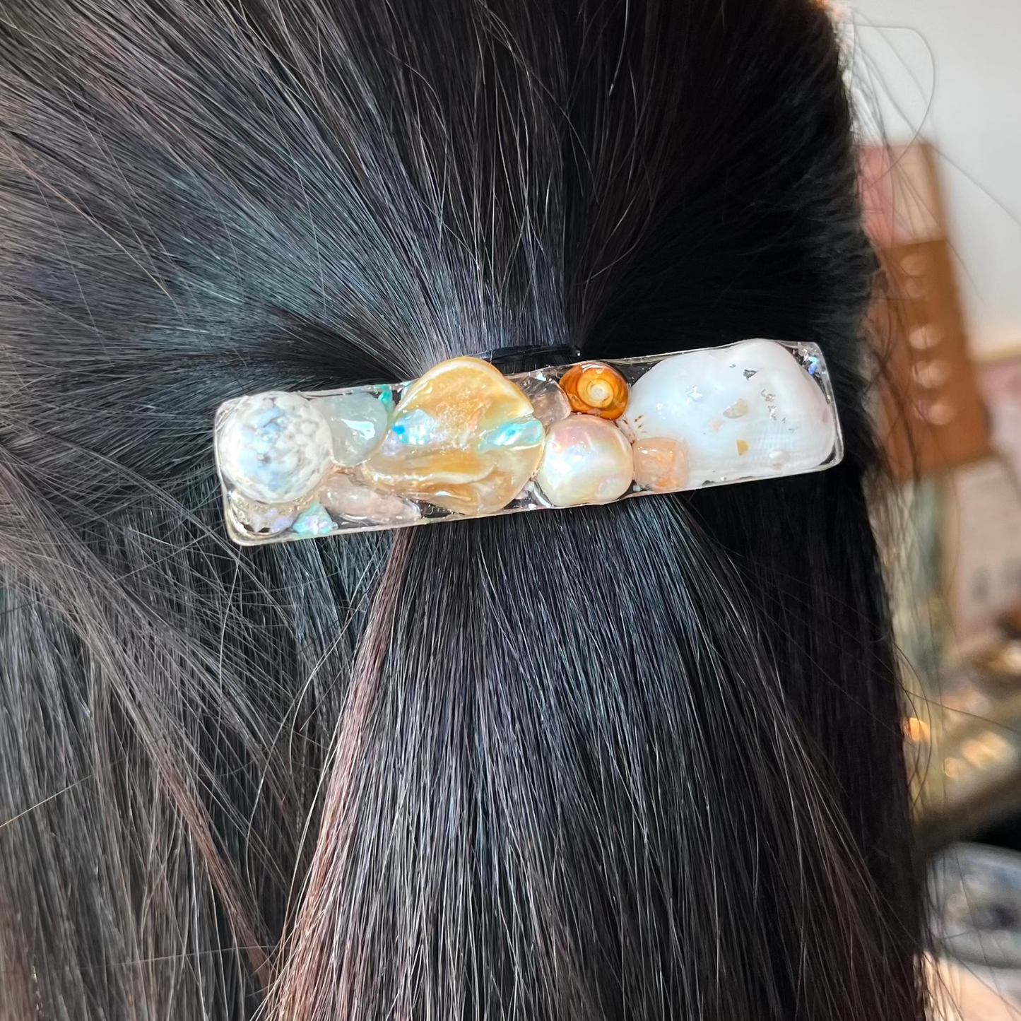 [ NEW ] 花と白のクリスタル ローズクォーツ淡水パール ヘアクリップ N124