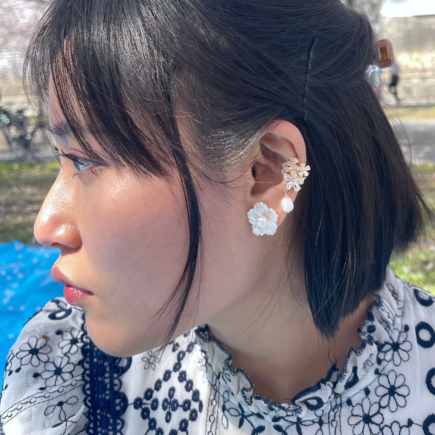 [ Classic ] 淡水珍珠 可拆式櫻花貝母耳環/耳夾 E329 [ 鎮店之寶 ]