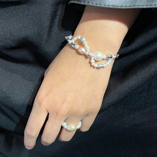 [ ONLY ONE ] 銀色流水 LACE編織手工穿珠 淡水珍珠 手鏈 B130