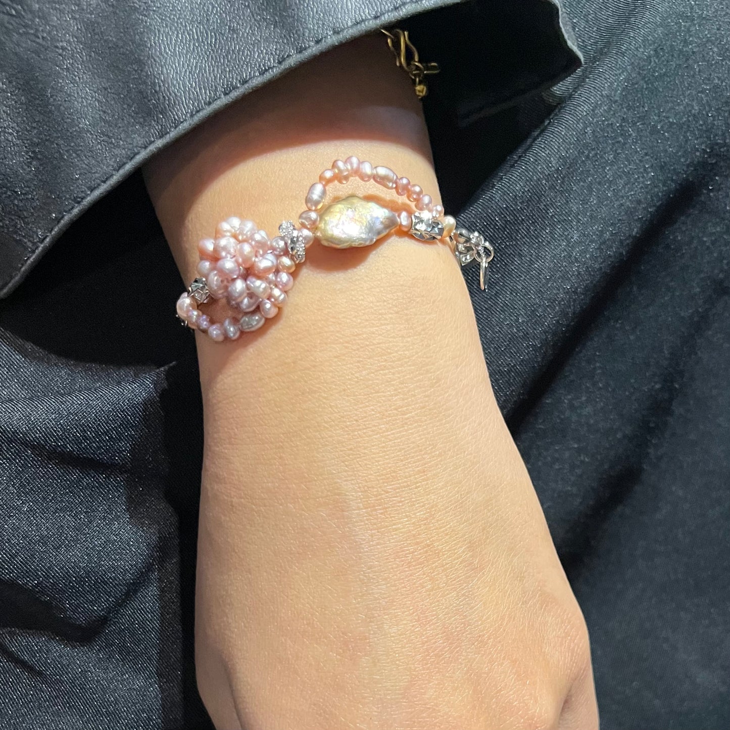 [ ONLY ONE ] 銀色流水 LACE編織手工穿珠 淡水珍珠 手鏈 B130