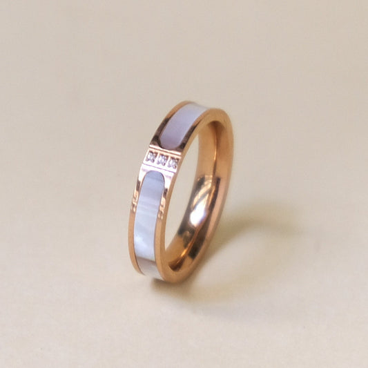 Mother-of-pearl zircon rose gold titanium steel ring R133
