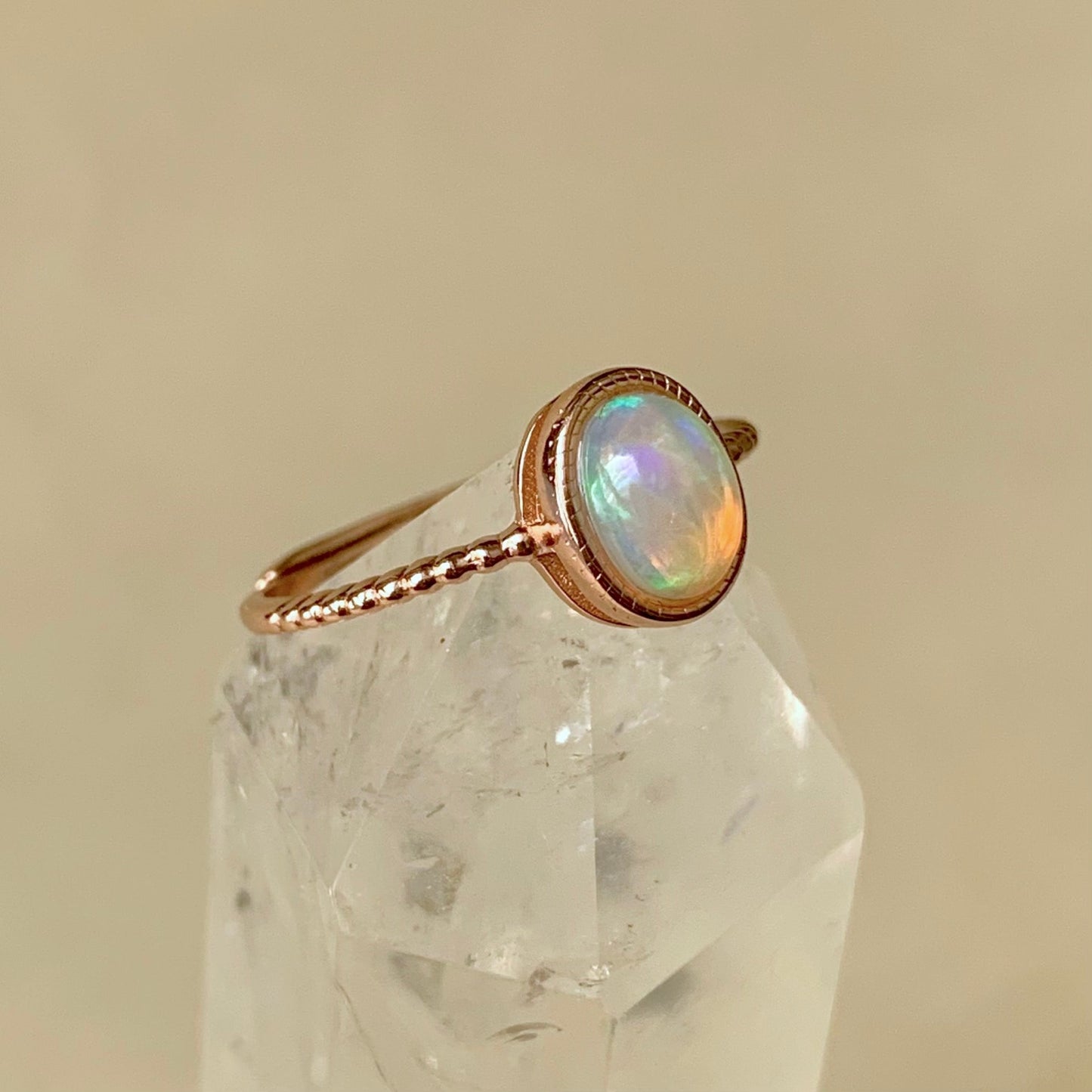 天然澳寶Opal純銀鍍玫瑰金色戒指 RC-opal-1